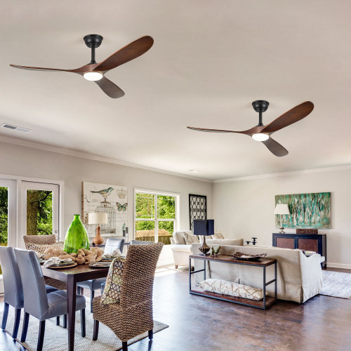 Wrought Studio™ Ceiling Fans with Lights and Remote Control, Ceiling Fan with Lights High CFM Quiet Solid Wood Walnut Outdoor Fan, DC Motor Propeller Ceiling Fans for Outdoor/Indoor/Patio,Deep Walnut & Coastal & Farmhouse & Reviews | Wayfair