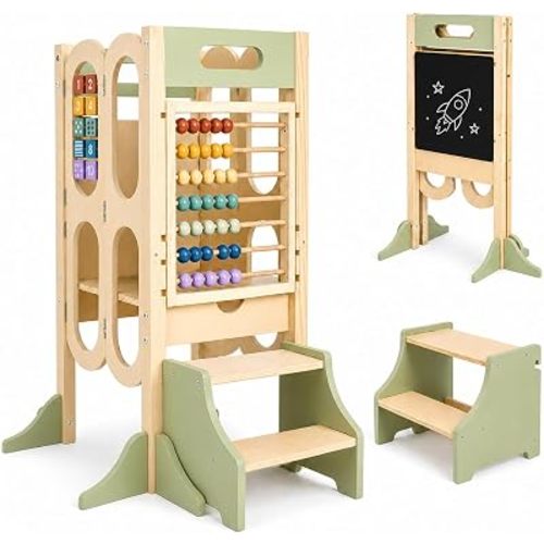 6-in-1 Foldable Toddler Tower with Detachable 2-Step Stool for Kids