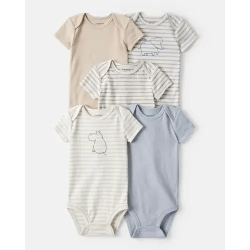 Baby Boy 5-Pack Hippo Multipack Bodysuits - Brown/Blue/White | Carter's