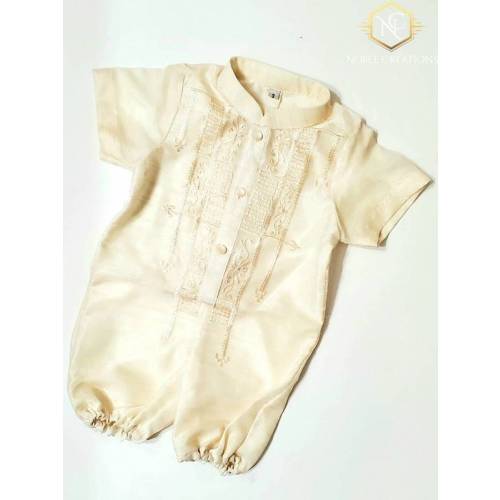 BAPTISMAL BARONG Set for Baby Boys Romper with Inner Lining Filipiniana Formal Dress - Beige