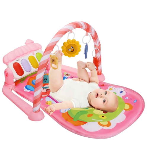 Baby Play Mat, Caveen Activity Gym Play Mat Center with Musical Play Piano and Hanging Rattles Toys, for Infants 0-12 Months, Pink