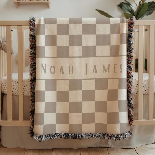 Personalized Checkered Baby Blanket: Custom Name Nursery Decor