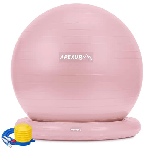 APEXUP Yoga Ball Chair, Exercise Ball Chair with Base for Office, Anti Slip Stability Ball Fitness Ball Seat, Home Gym Workout Ball, Balance Ball with Pump (Pink, L)