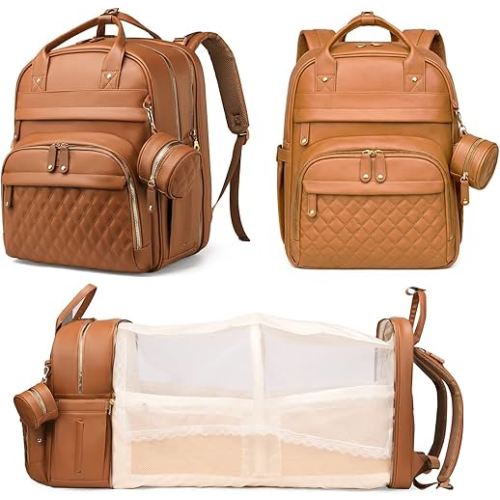 Astro alan Baby Diaper Bags with Changing Station, Waterproof Diaper Bag Backpack for Moms Dads with USB Charging Port, Baby Shower Gifts, Large Capacity diaper backpack, Brown
