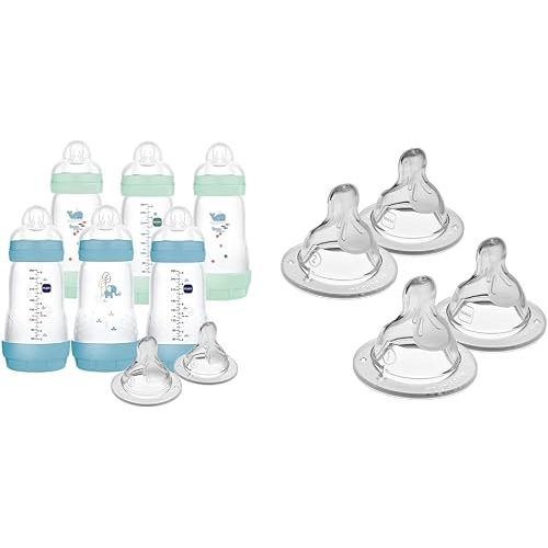 9 oz MAM Easy Start Boy Baby Bottle 6 Pack with Slow & Medium Flow Nipples, Level 1 & 2, 4 Pack