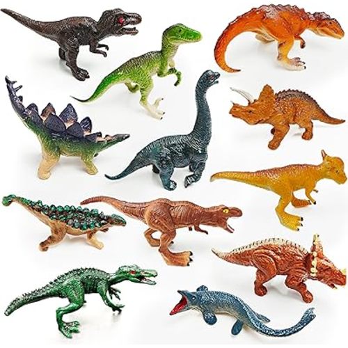 12 Dinosaur Figurines for Kids, Plastic Animal Toys Tiny Portable Dinosaur Figures Playset Montessori Toy Educational Game for Homeschool Preschool Toddler Kids