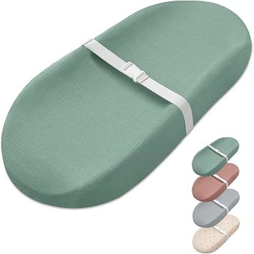 Blissful Diary Muslin Baby Changing Pad with Waterproof Lining Foam, Diaper Changing Table Pad with Cover for Dressers (Roman Green, Avocado)