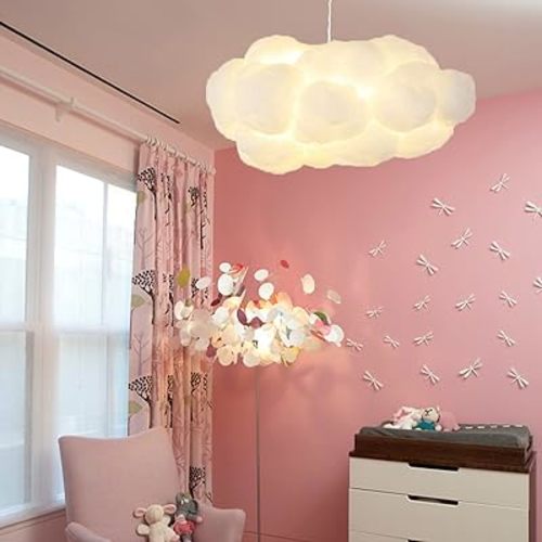 Arturesthome 2-Lights Hanging Cloud Pendant Lighting, Modern Fluffy Cotton Chandelier Ceiling Light Fixture for Children Girls Kids Living Room White-23.6in