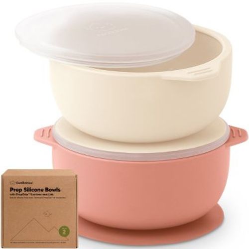 2-Pack Prep Baby Bowls with Suctions & Lids, Silicone Bowls for Baby Boy, Girl, Toddler Suction Bowl, Kids Bowl BPA-Free (Roseate)