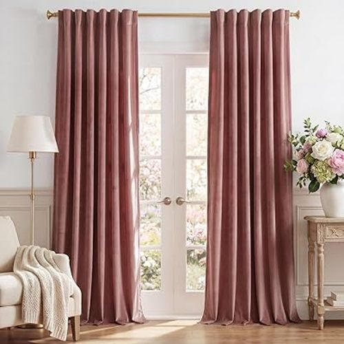 StangH Mauve Velvet Curtains 96 inches Long - Wild Rose Pink Room Darkening Bedroom Curtains for Nursery Kids, Elegant Thermal Insulated Drapes for Sliding Door Office, W52 x L96, 2 Panels