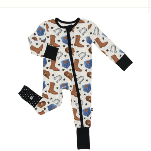 Larkspur Baby | Romper Pajamas | Convertible Footed Romper in Cowboys and Denims