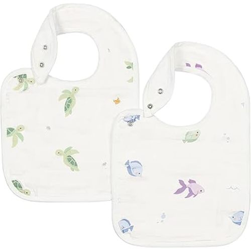 Bamboo Little Baby Bibs (Pack of 2) - Bibs with Adjustable Snaps- Absorbent Terry Backing