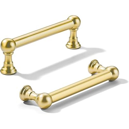 khtumeware 2 Pack 3.5 Inch Hole Center Matte Satin Gold Cabinet Pulls Heavy Duty Solid Cabinet Handles cabinets Dressers Kitchens Handles Bathroom cabinets