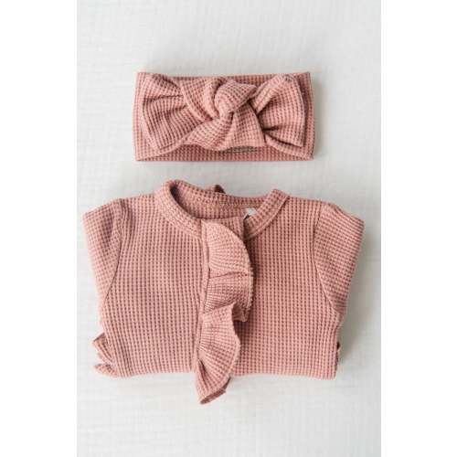 Organic Waffle Knit Ruffled Footie With Bow – Bella Berry Designs