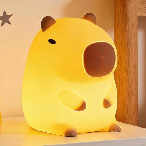 Capybara Night Light, Adorable Capybara Lamp, Silicone Dimmable Nursery Nightlight, Rechargeable for Kids with 20 Minutes Timer & Tap Control for Baby Girls Women Bedrooms, Living Room