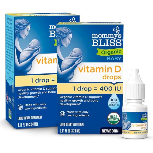 Mommy's Bliss Organic Baby Vitamin D Drops | Promotes Healthy Growth and Bone Development | Age Newborn+ | 0.11 Fl Oz (100 Servings) | Pack of 2