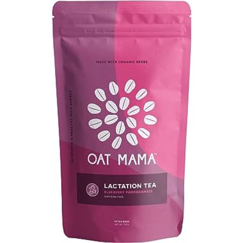 Oat Mama Lactation Tea: Blueberry Pomegranate, Organic Herbs to Help Increase Breast Milk Supply, Lactation Support for Breastfeeding Moms, Fenugreek-free, 14 Biodegradable Tea Sachets, Women-Owned