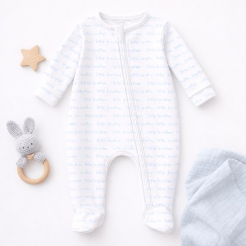 Little Brother Print Zip Footie