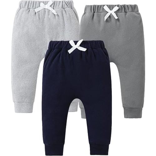 Jecson Baby Boy Pants 3-Pack Soft Toddler Joggers with Elastic Waist 3M-3T