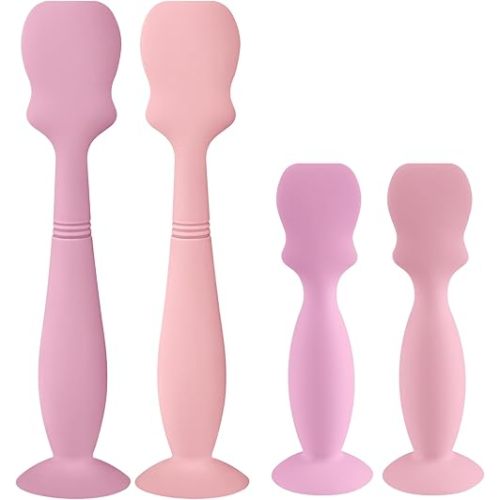 4 Pack Baby Diaper Cream Brush, Diaper Cream Spatula Applicator Silicone Baby Butt Paste Spatula for Babies, Newborn, 2 x Large Size, 2 x Small Size (2 x Pink, 2 x Soft Lilac)