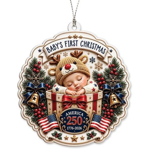 Baby's First Christmas America 250th Anniversary Ornament, Baby First 2026, First Time Mom Gifts and First Time Dad Gifts for New Parents, Cute Infant Holiday Decor