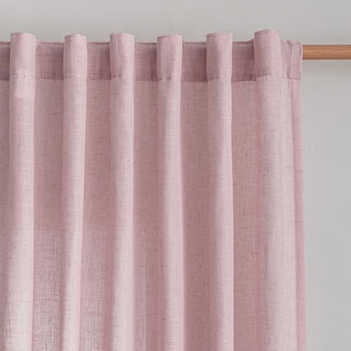 MYSKY HOME Pink Sheer Curtains for Girls Bedroom 84 Inches Long Girl Curtain Kids Nursery Window Drapes Living Room Semi Sheer Light Filtering Soft Home Decor Back Tab, 50" x 84", Light Pink, 2 Panels