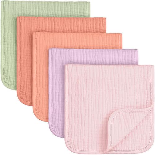 KeaBabies Organic Muslin Burp Cloths Baby Boy, Girl, 5-Pack (Muted Pastel)