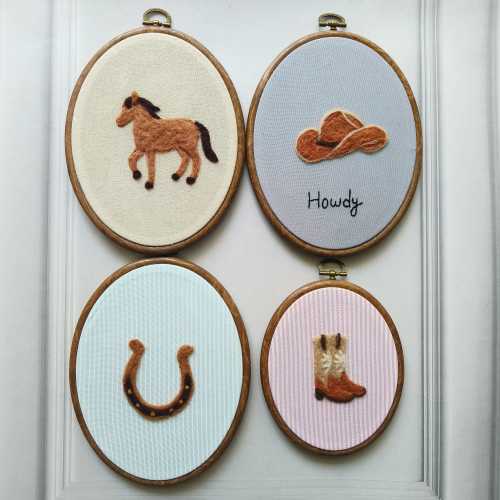 Handmade Felt Horse, Hat, Cowboy Boots & Horseshoe Western Nursery Wall Art Set Cowgirl Nursery decor