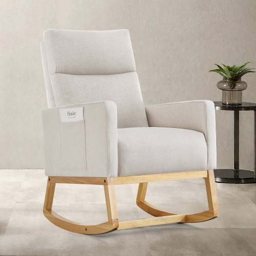 SAETSFEG Rocking Chair Nursery, Comfortable Upholstered Glider Rocker Chairs Indoor for Adults, Mid-Century Modern Nursing Accent Rockers for Living Room, Bedroom, Ivory