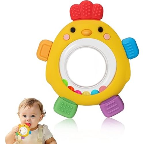 Easter Baby Teething Toys with Rattle for 3-6 6-12 Months, Food Grade Infant Newborn Teether, Baby Essentials Teething Relief, Baby Easter Basket Stuffers Gifts Toys
