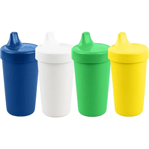 Re-Play Made in USA 10 Oz. Sippy Cups for Toddlers, Pack of 4 - Reusable Spill Proof Cups for Kids, Dishwasher/Microwave Safe - Hard Spout Sippy Cups for Toddlers 3.13" x 6.25", Nautical