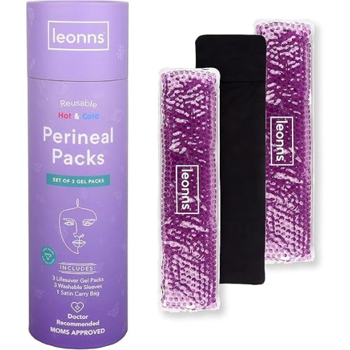 Leonns® Reusable Perineal Ice Packs for Postpartum - 3 Postpartum Ice Packs with Soft Satin Sleeves - Post Partum Relief Ice Pads with 2 in 1 Hot or Cold Pack Functionality - Relief for Perineal Pain