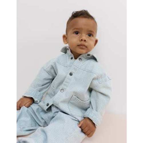 3 Piece Pure Cotton Blue Ticking Striped Outfit (0-3 Yrs)