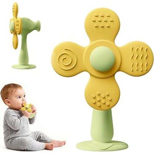 Windmill Baby Teething Toys, 2-in-1 Silicone Teether & Montessori Sensory Rattle Toy, BPA-Free Food Grade Baby Teether, 6-12 12-18 Toddler Boy Girl Essentials for Teething Relief, Green