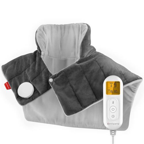 Heating Pad for Neck and Shoulders and Back, Comfytemp Weighted Electric Heat Pad for Pain Relief, 2.6lb Large Heated Wrap, 9 Heat Settings, 11 Auto-Off, Women Men Birthday Gifts Gray
