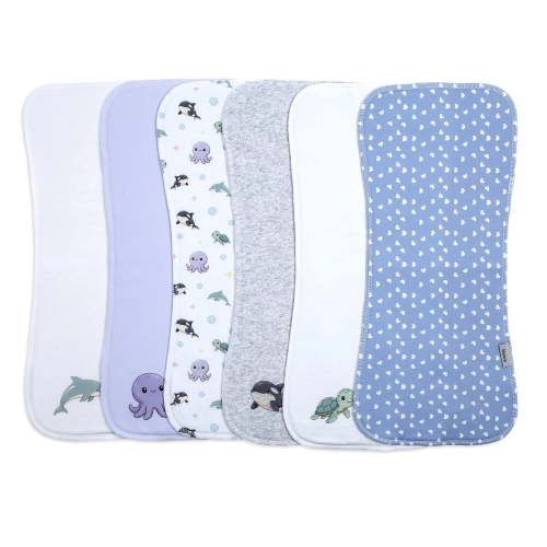 Little One Supply Co 6 Pack Soft Cotton Baby Burp Cloths, Extra Absorbent Large Reusable Burping Rags, Cute Wildlife Print Washable Spit Up Cloths, Newborn Essentials for Infant Boys Girls
