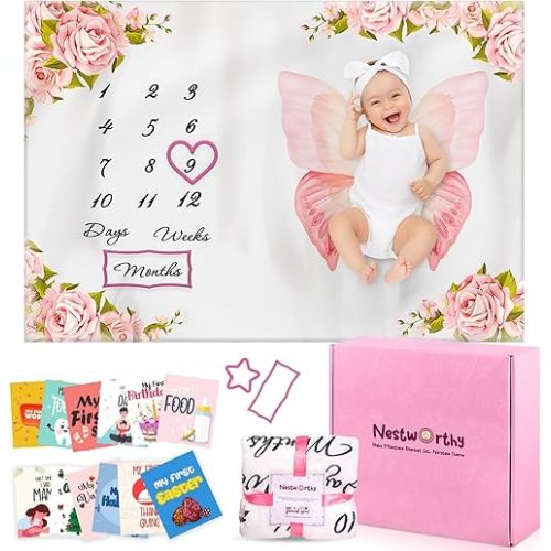 Milestone Blanket for Baby Girl - Perfect New Baby Girl Gifts for Newborn Girls, Newborn Essentials Photo Blanket for Age and Growth with Our Soft Fleece Milestone Blanket 60”x40”