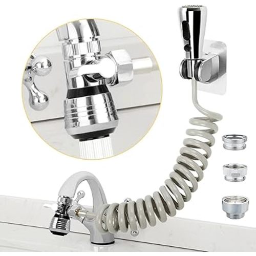 CECEFIN Kitchen Sink Sprayer Hose Attachment for Faucet, Kitchen Faucet Head Replacement w/ 79" Recoil Hose and Holder, Pressurized Water Saving Aerator & Diverter Valve, Faucet Sprayer Attachment Set