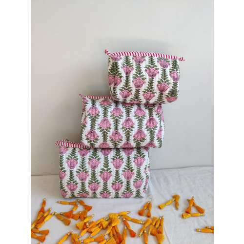 Etsy’s Pick, Set Of 3 Block Print Toiletry Bags, Cotton Makeup Bag Cosmetic Bag, Block Print Bag, Eco-friendly Cotton Wash Bag Free Shipping