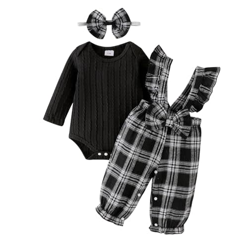 Baby Girl Clothes Newborn Suspender Overalls Long Sleeve Ribbed Romper Fall Winter Outfits Bow Headband 0-18 Months