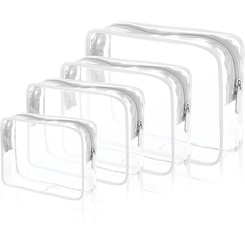 Clear Cosmetic Bag, 4 Pcs Waterproof Clear Plastic Cosmetic Makeup Bags, Transparent Packing Organizer Storage Bags，Christmas Gift for Mother,Wife,Grilfriends(White)