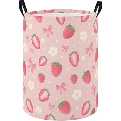 HIYAGON Baby Laundry Hamper Basket Baby Hamper for Nursery Boy and Girl Cute Kids Toys Storage Bin Organizer Boho Room Decor(Strawberry)