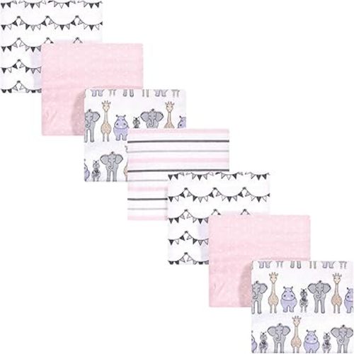 Hudson Baby Unisex Baby Cotton Flannel Receiving Blankets Bundle, Pink Safari, One Size