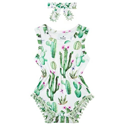 Baby Girl Clothes 0-24 Months Floral Sleeveless Baby Cowgirl Newborn Romper Jumpsuit Outfit Set with Headband