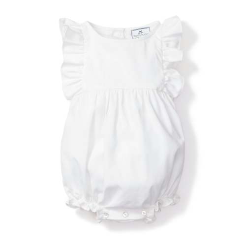 Baby's Twill Ruffled Romper in White