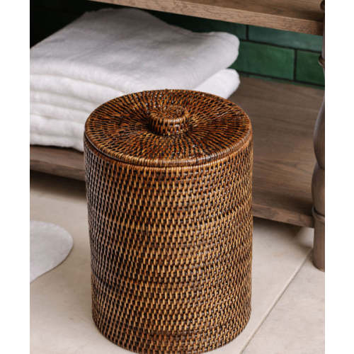 Rattan Bathroom Bin, Brown
