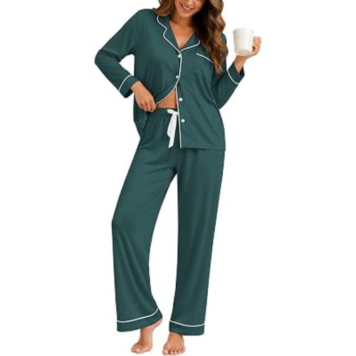 ZMJ Womens Pajamas Sets 2 Piece Long Sleeve and Pant Pj Sets Button Up Sleepwear