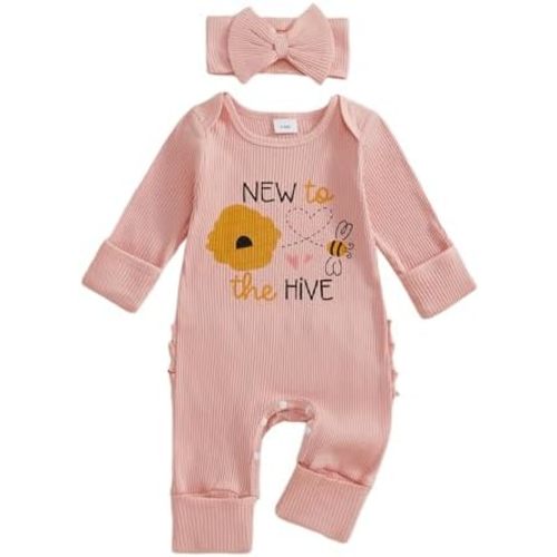 New to the Hive Newborn Outfit Bee Long Sleeve Romper Jumpsuit Coming Home Newborn Girl Outfits Clothes Fall Winter