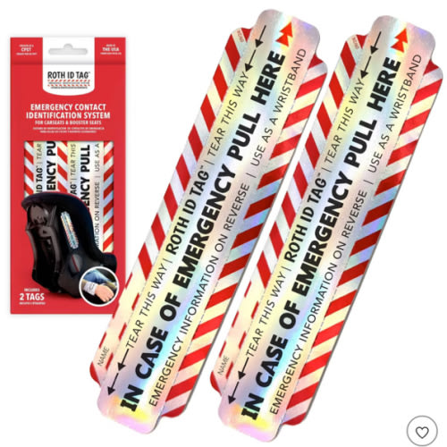 Original ROTH ID TAG™ Kit | Emergency Contact Identification System for Car Seats, Red, White, Black