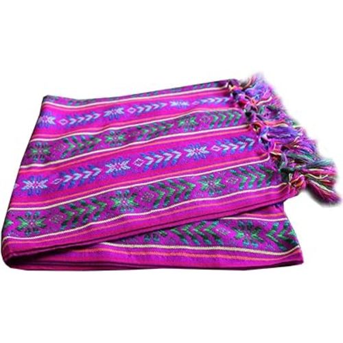 Del Mex Woven Rebozo Style Mexican Table Runner Scarf (Electric Purple)